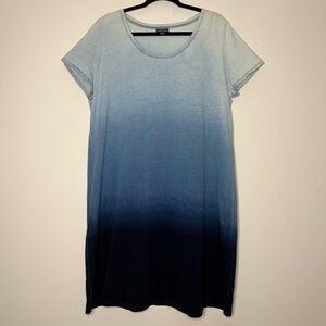 PURE JILL Indigo Blue Boho Gradient Comfy 100% Cotton Summer Tshirt Dress